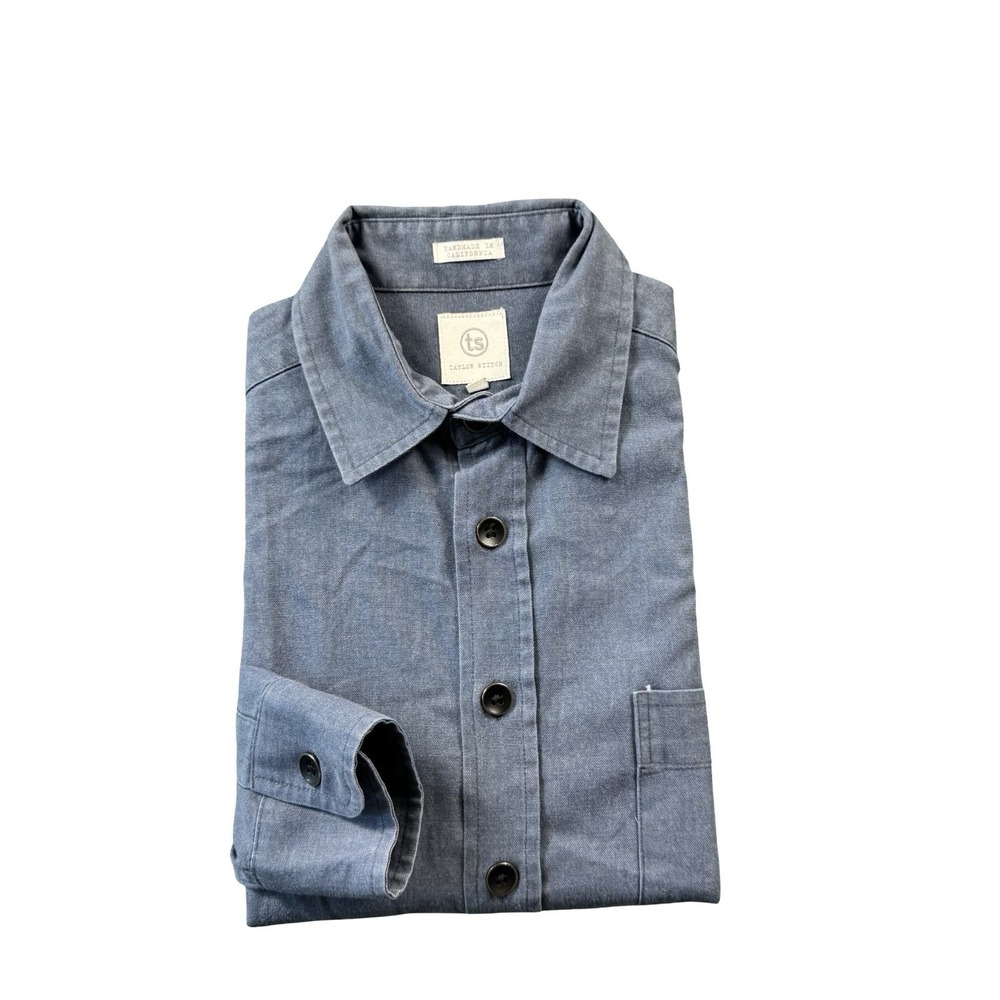 Taylor Stitch Blue Chambray Metal Button Mens L/S Button Front Size 38 USA Made